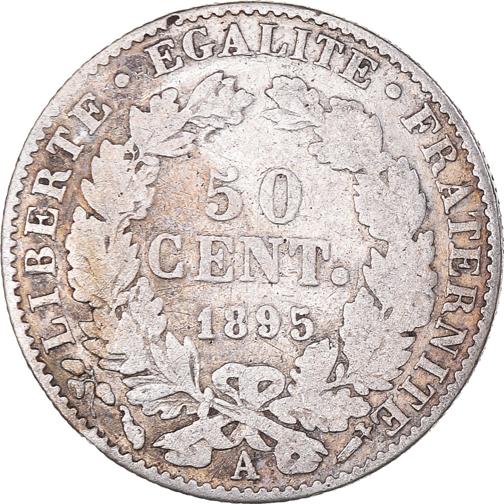 Moneta, Francia, Cérès, 50 Centimes, 1895, Paris, MB+, Argento, KM:834.1