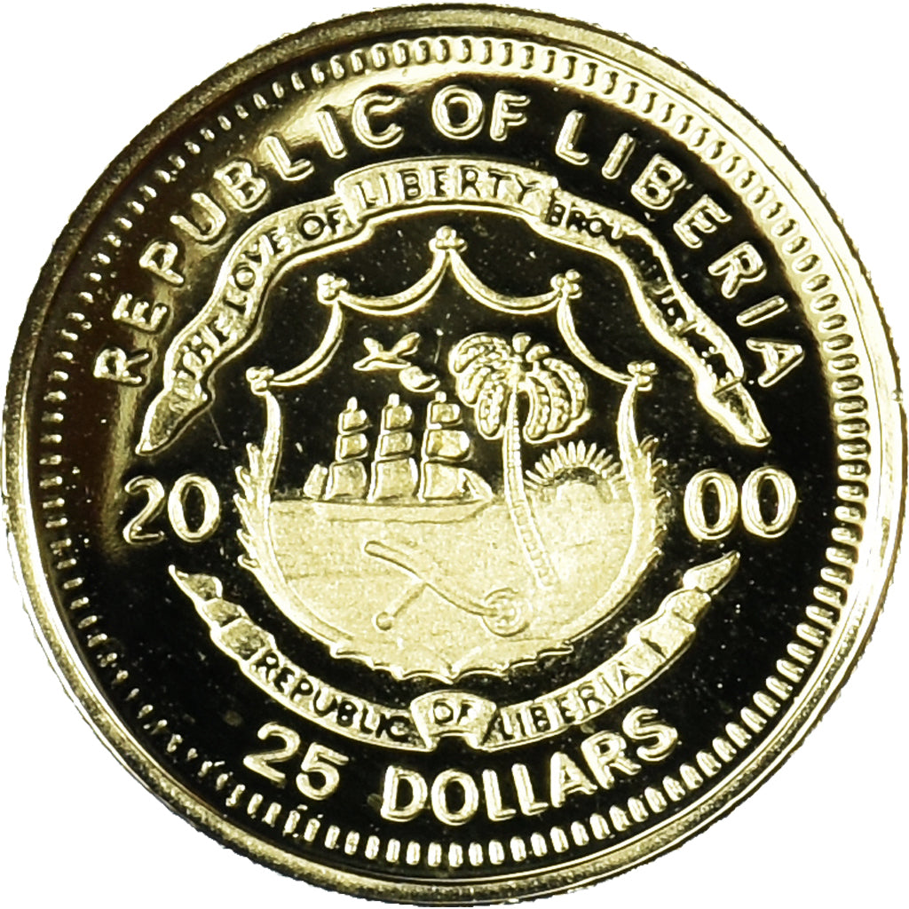 Moneta, Liberia, Queen Elizabeth II, 25 Dollars, 2000, American Mint, FDC, Oro