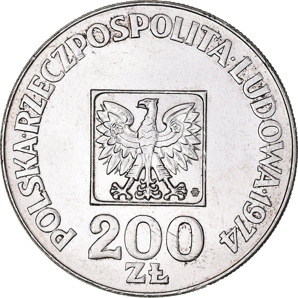 Munten, Polen, 200 Zlotych, 1974, Warsaw, ZF+, Zilver, KM:72
