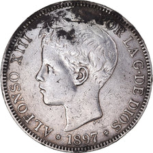 Moneda, España, Alfonso XIII, 5 Pesetas, 1897, Madrid, BC+, Plata, KM:707