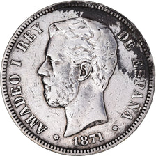Monnaie, Espagne, Amadeao I, 5 Pesetas, 1871, Madrid, TB+, Argent, KM:666