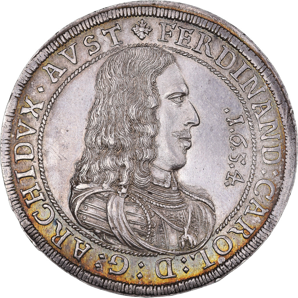 County of Tyrol, Ferdinand Charles, Thaler, 1654, Hall, Plata, EBC+, KM:933.3