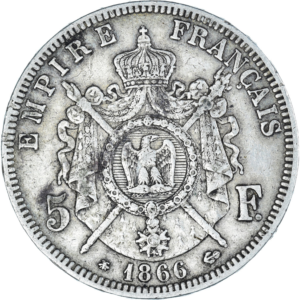 Coin, France, Napoleon III, 5 Francs, 1866, Paris, VF(30-35), Silver, KM:799.1