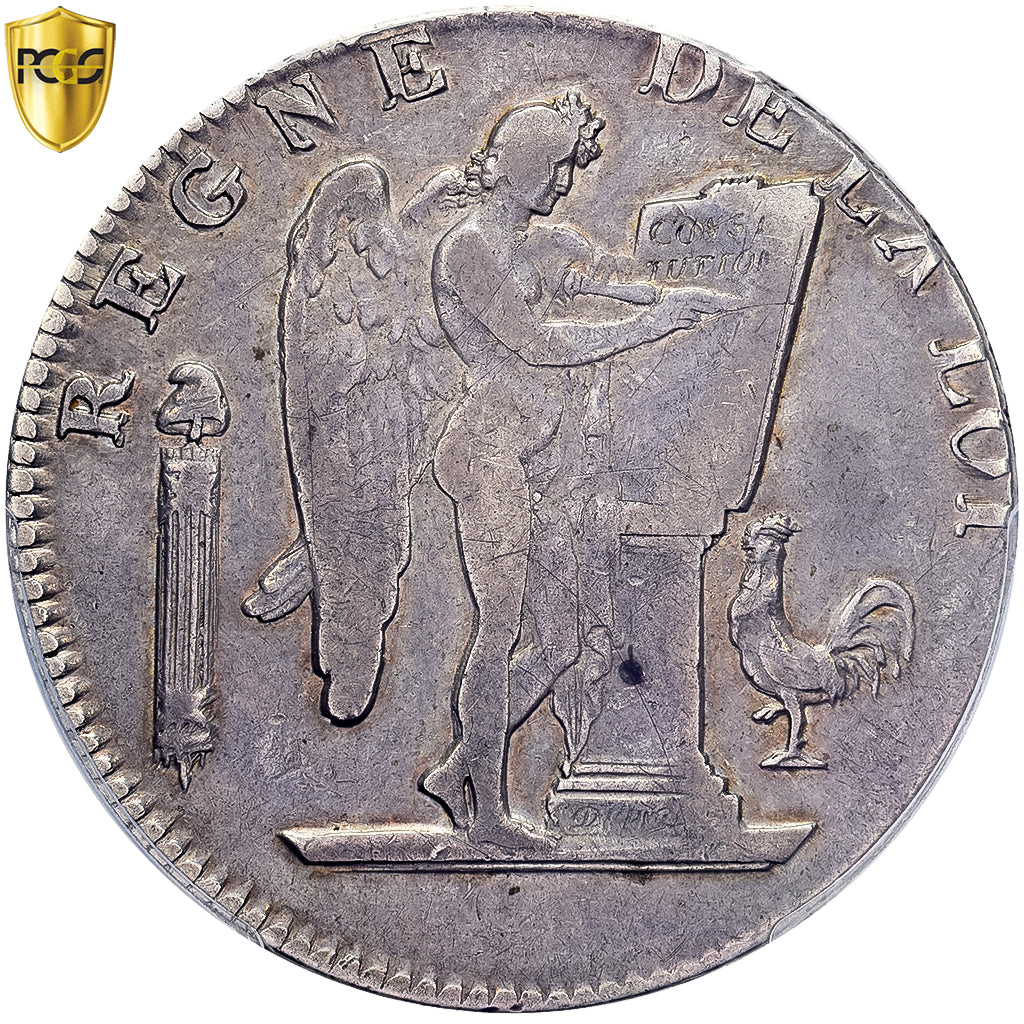 Moneta, Francja, Écu de 6 livres non daté, AN II, Rouen, Pedigree, PCGS, VF30