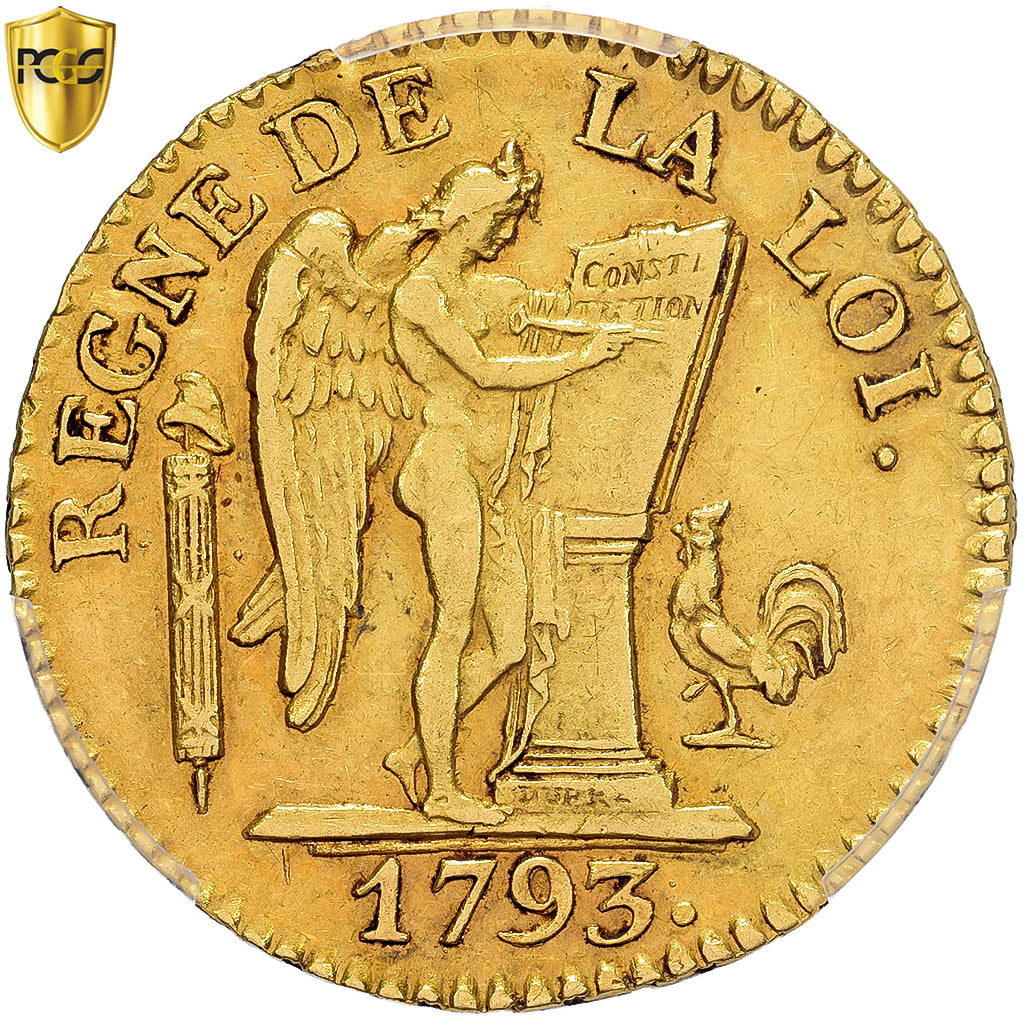 France, 24 livres Convention, 1793 / AN II, Lyon, Pedigree, Gold, PCGS, AU55
