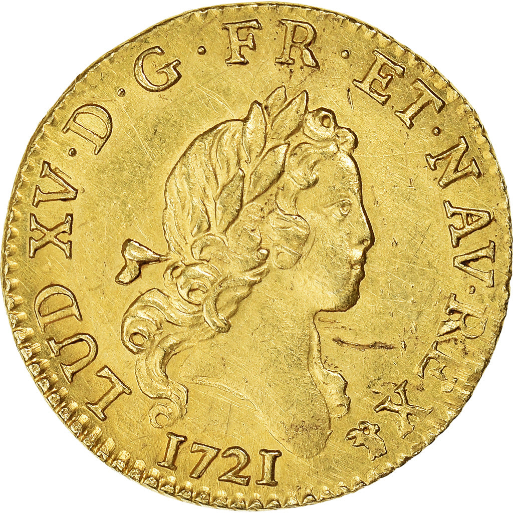 Francia, Louis XV, 1/2 Louis d'or aux 2 L, 1721, Lyon, Pedigree, Oro, EBC