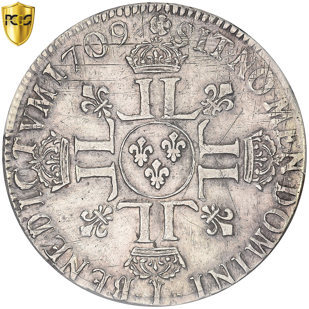 Francja, Louis XIV, Écu aux 8L, 2e type, portrait hybride, 1709, Bayonne