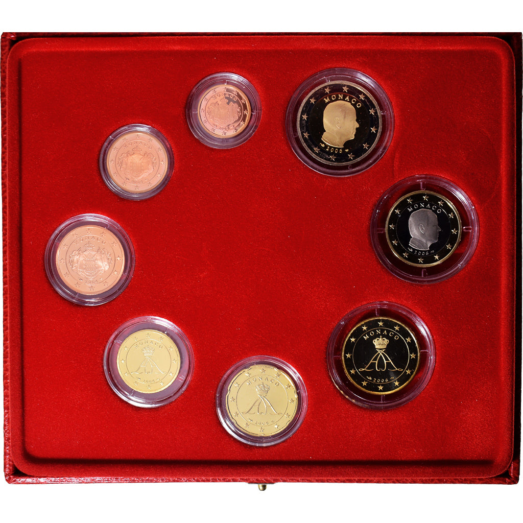 Monaco, 1 Cent to 2 Euro, 2006, Monnaie de Paris, BE, MS(65-70), Gadoury:page