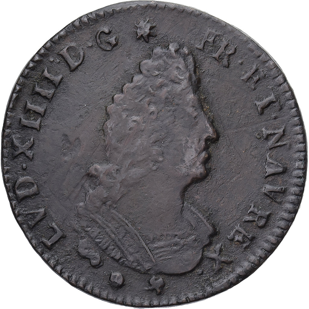 Francja, Louis XIV, Liard au buste âgé hybride, Montpellier, Miedź