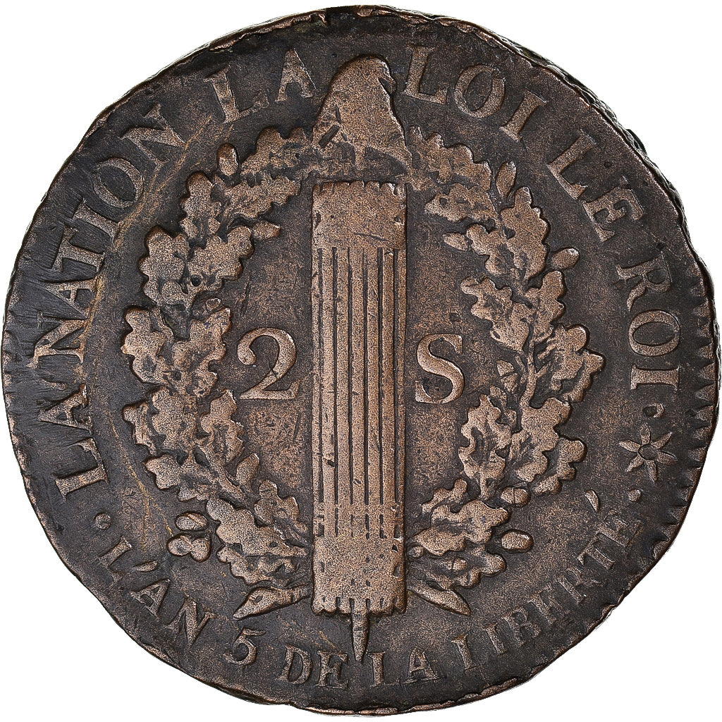 Coin, France, Louis XVI, 2 sols Français, 1793 / AN 5, Strasbourg, Pedigree
