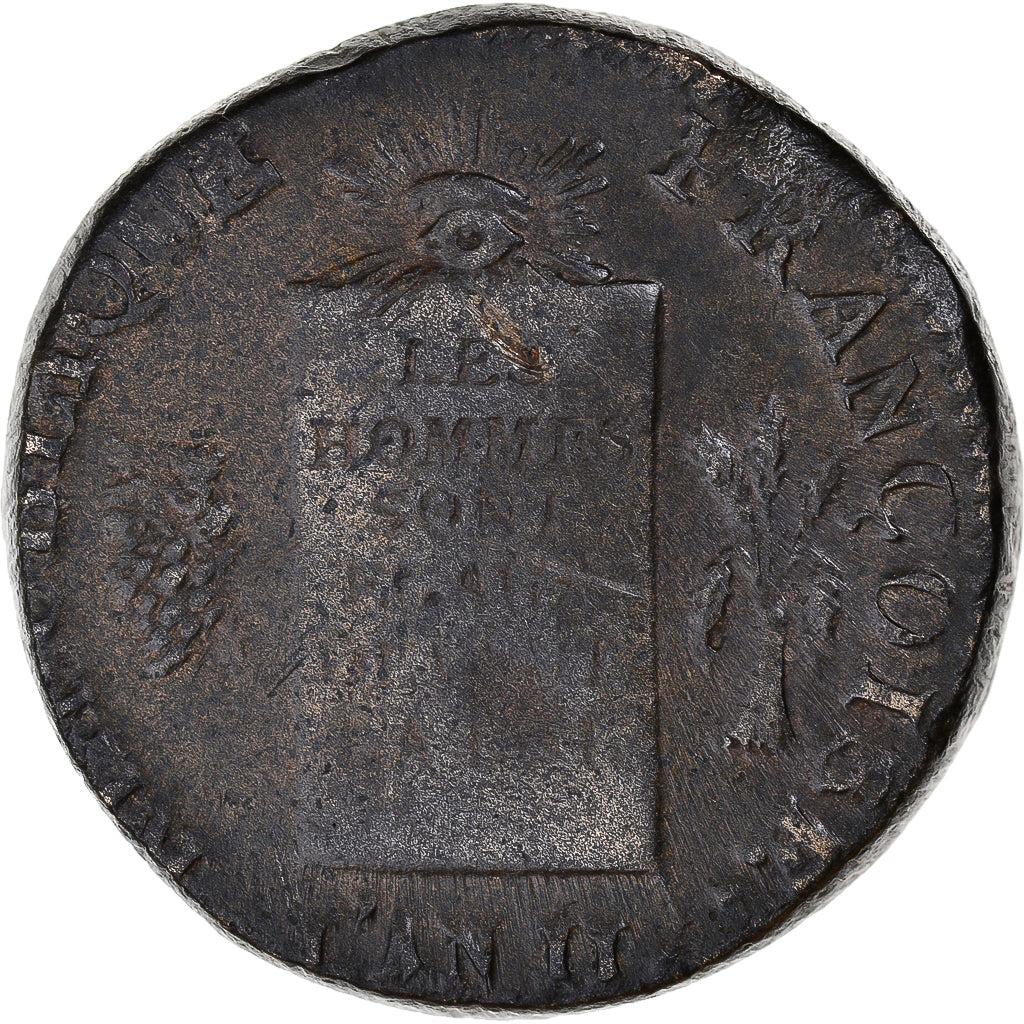 Coin, France, 2 sols aux balances daté, 1793 / AN II, Pau, Pedigree, VF(30-35)