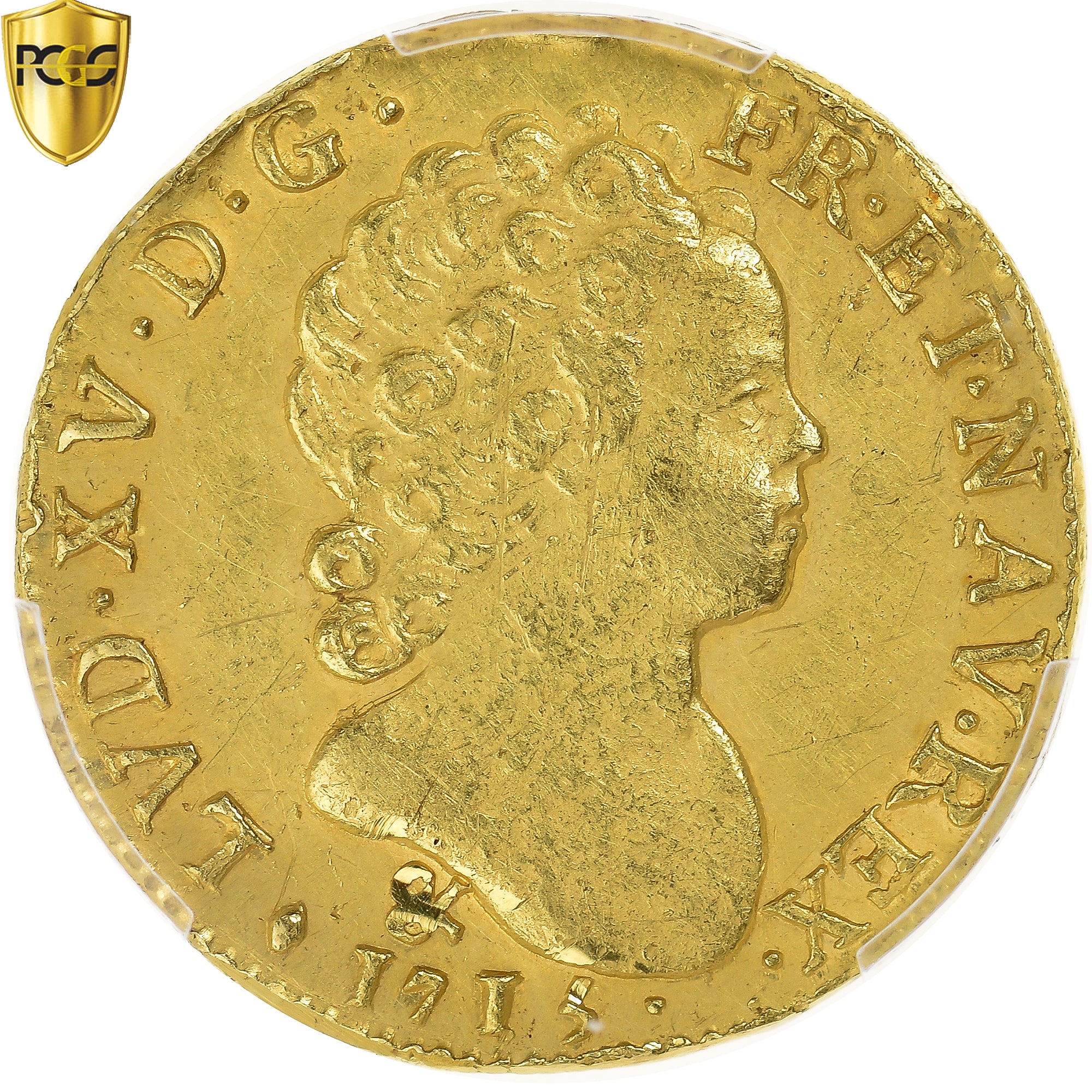 Francja, Louis XV, louis d'or au soleil, 1715, Aix, Pedigree, Złoto, PCGS, AU