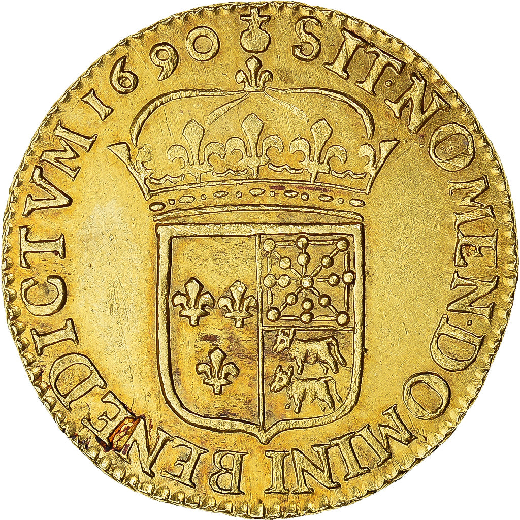 Monnaie, France, Louis XIV, Louis d'or de Béarn à l'écu, 1690, Pau
