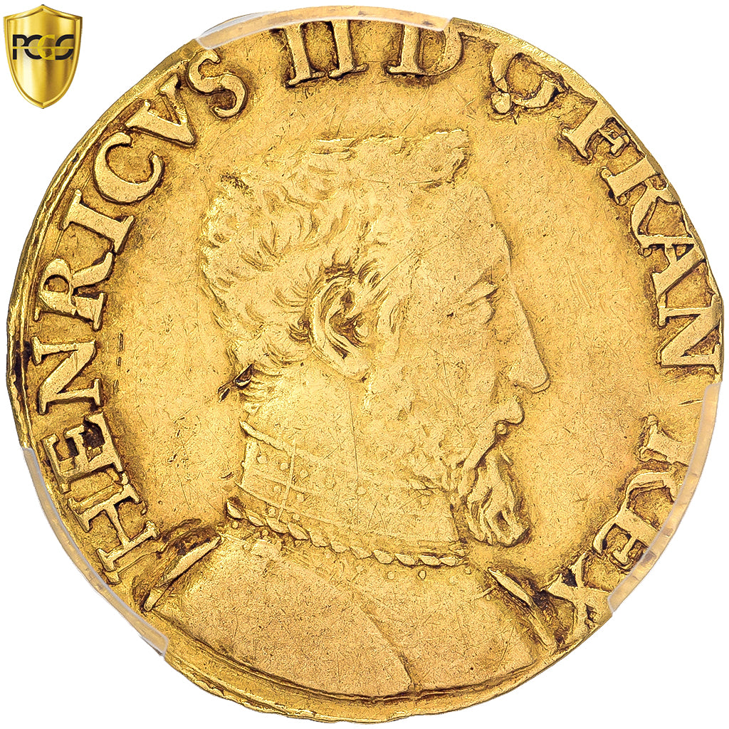 Francja, Henri II, Henri d'or, 1550, Lyon, Złoto, PCGS, AU53, Gadoury:389C