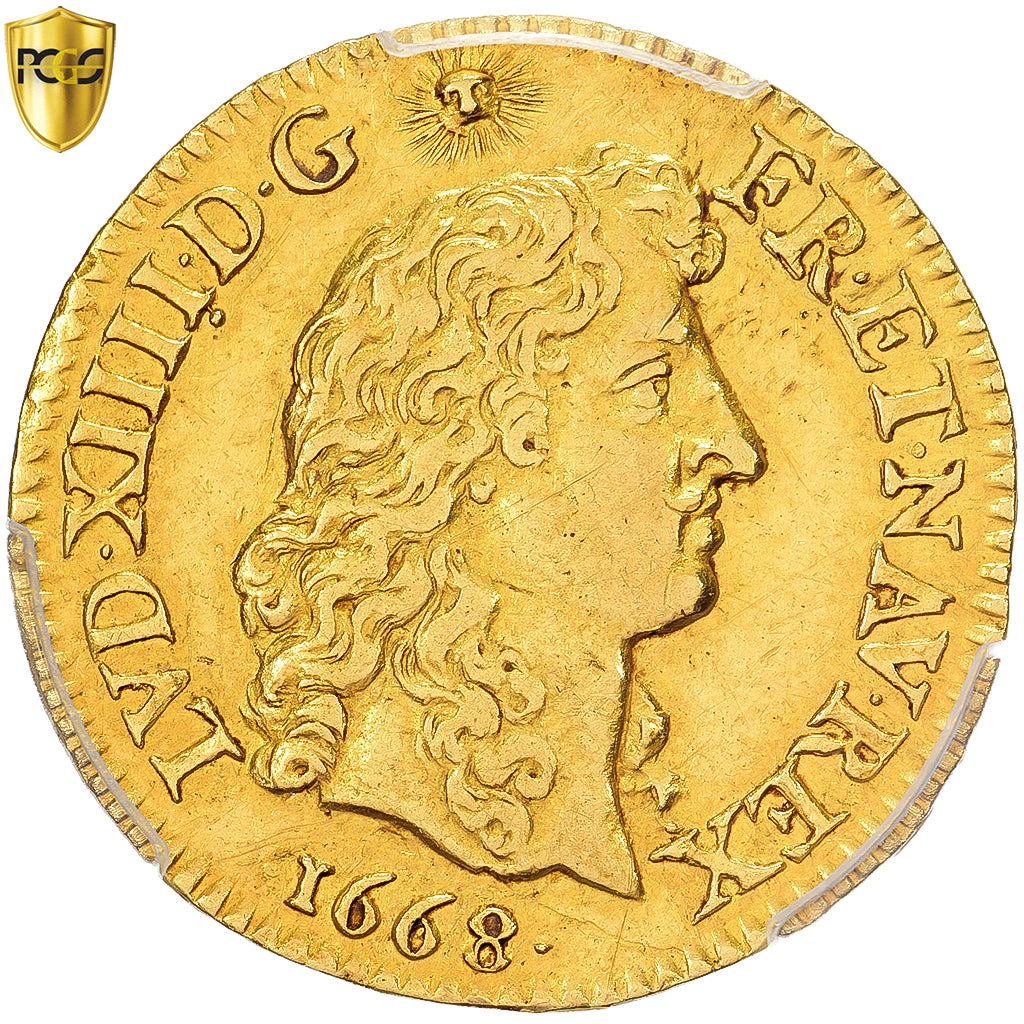 Francia, Louis XIV, 1/2 louis d'or à la tête nue, 1668, Paris, Pedigree, Oro