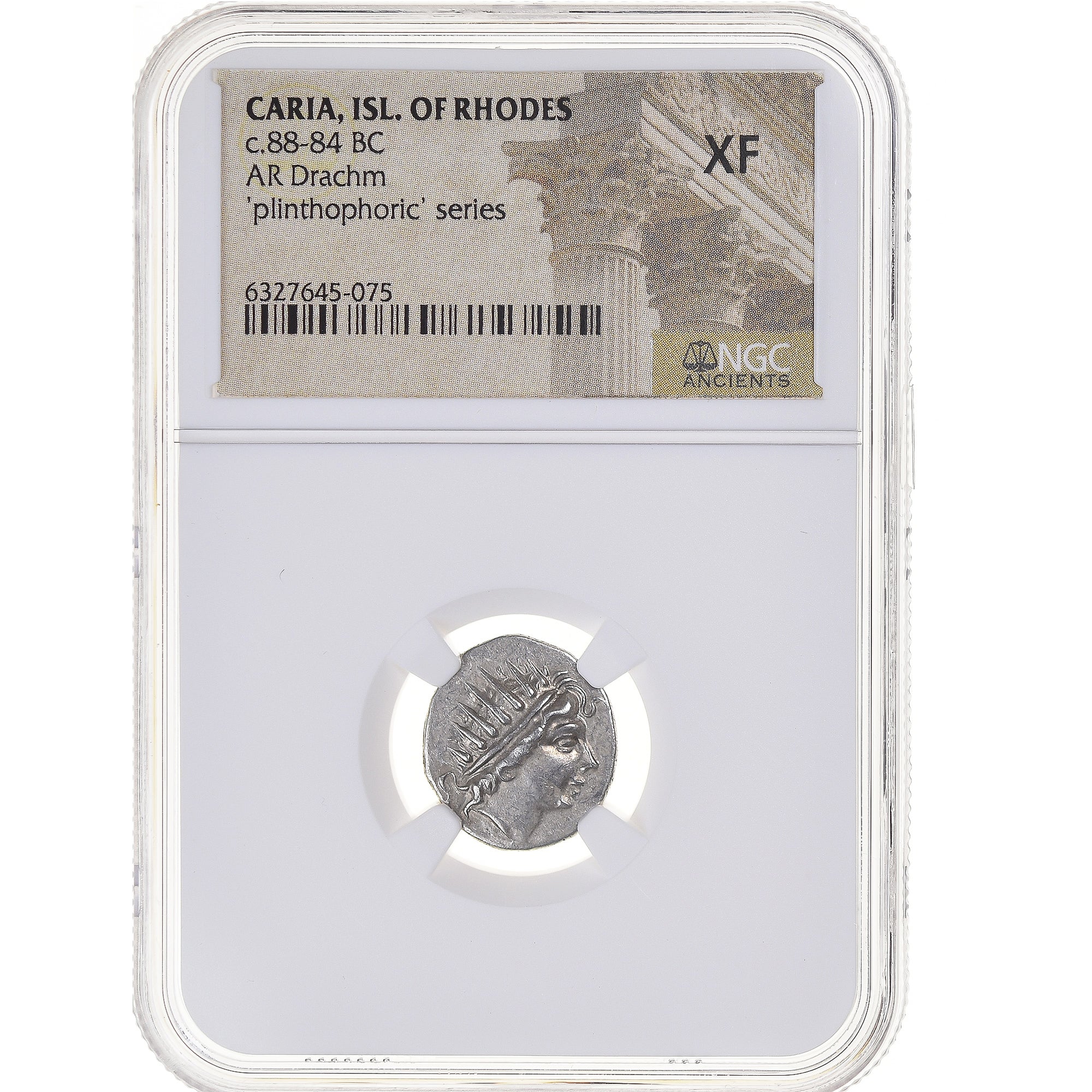 Moneta, Caria, Drachm, 88-84 BC, Rhodes, graded, NGC, XF, BB, Argento