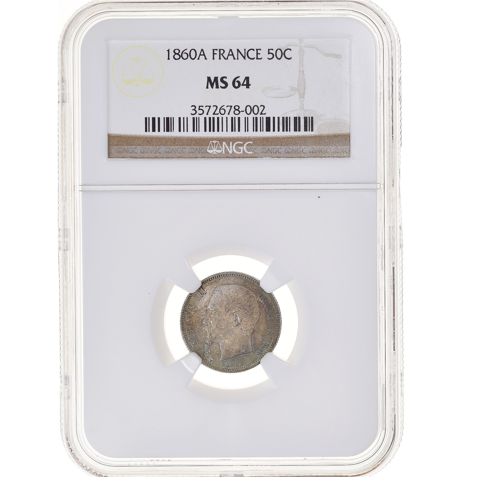 Moneta, Francia, Napoleon III, 50 Centimes, 1860, Paris, NGC, MS64, SPL+