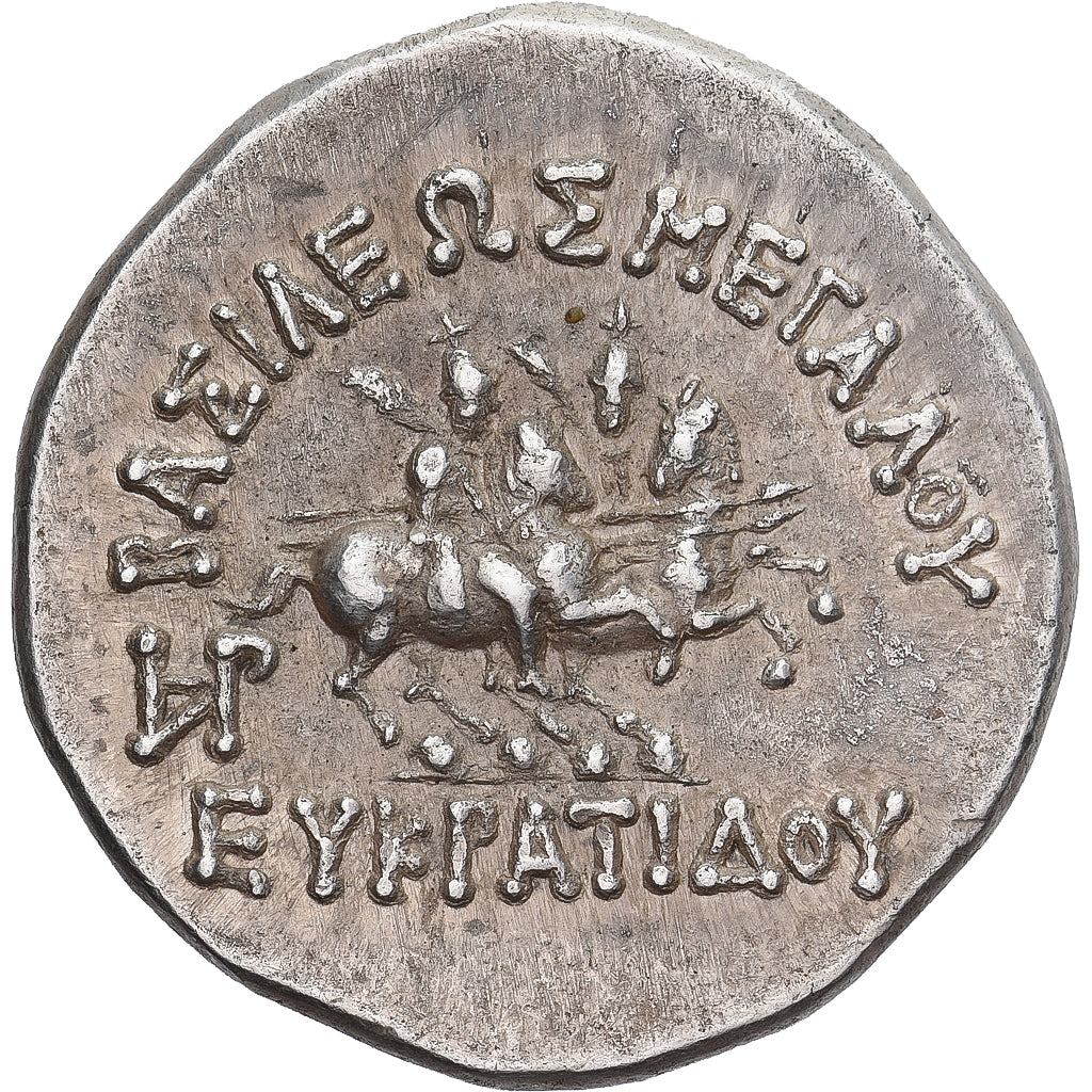 Baktrian Kingdom, Eukratides I, Drachm, 170-145 BC, Silver, AU(50-53)