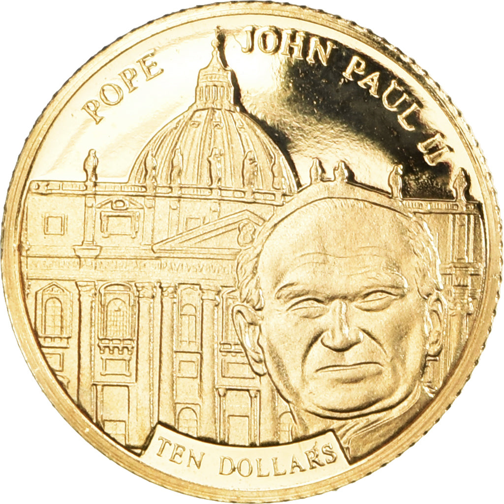 Liberia, 10 Dollars, Jean-Paul II, 2002, American Mint, FS, Gold plated, FDC