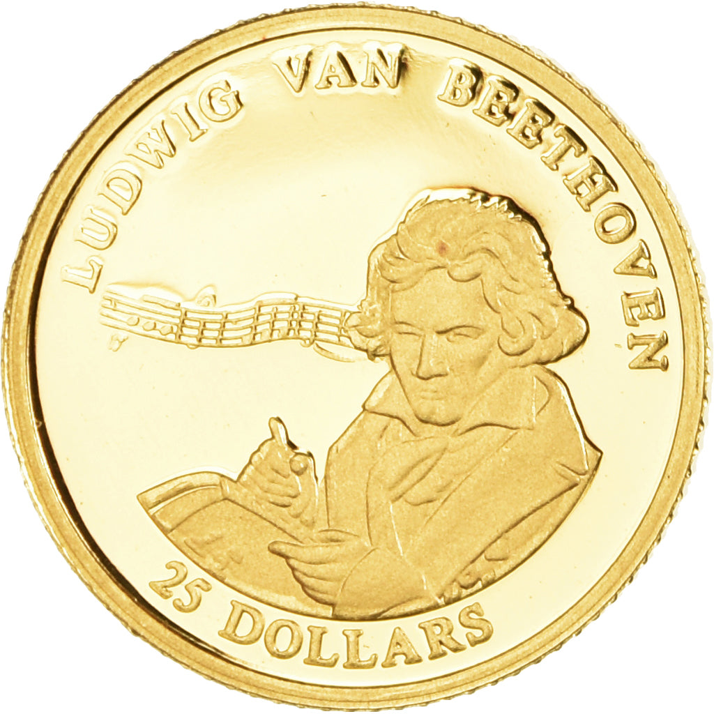 Coin, Liberia, Beethoven, 25 Dollars, 2001, American Mint, Proof, MS(65-70)