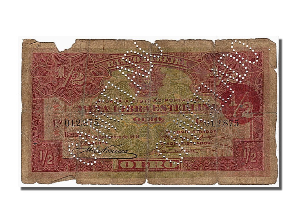 Banknote, Mozambique, 1/2 Libra, 1919, KM:R5, VG(8-10)