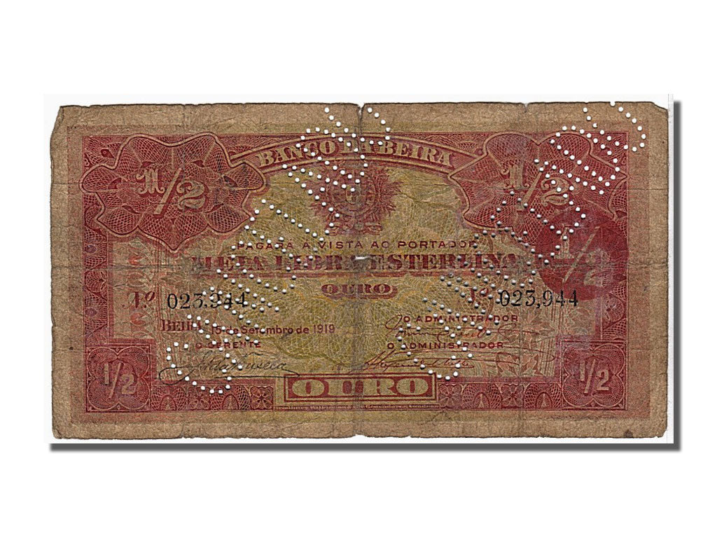 Banknote, Mozambique, 1/2 Libra, 1919, KM:R5, VG(8-10)