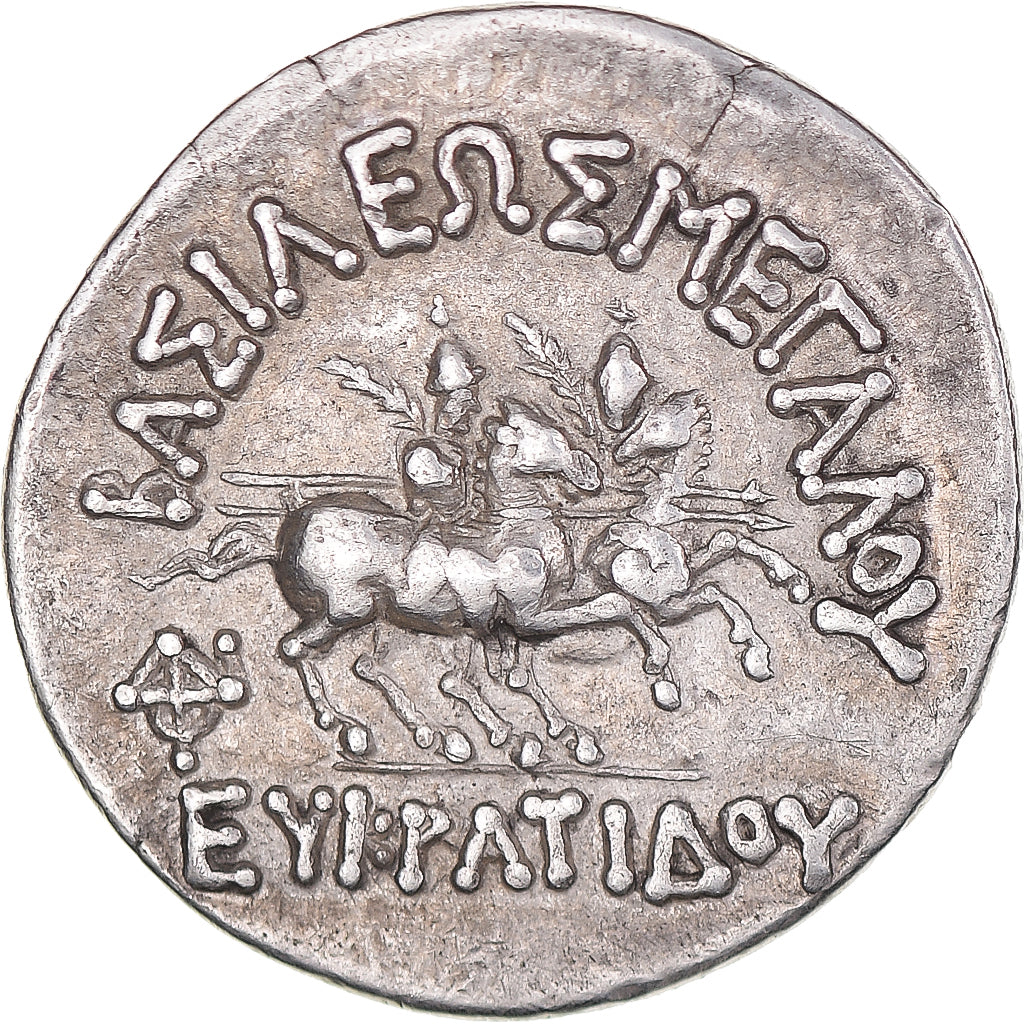 Baktrian Kingdom, Eukratides I, Drachm, 171-145 BC, Silver, AU(50-53)