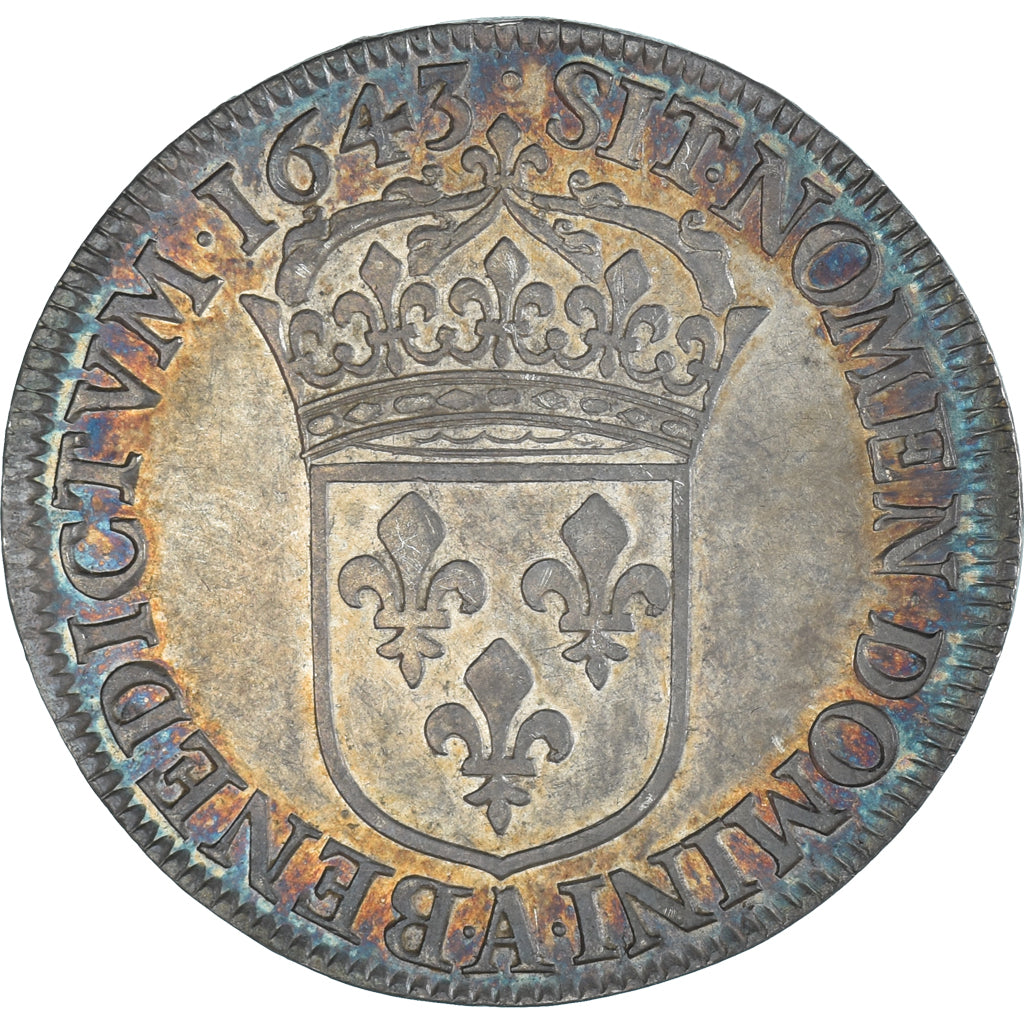 Coin, France, Louis XIV, 1/2 Écu à la mèche courte, 1643, Paris, AU(55-58)