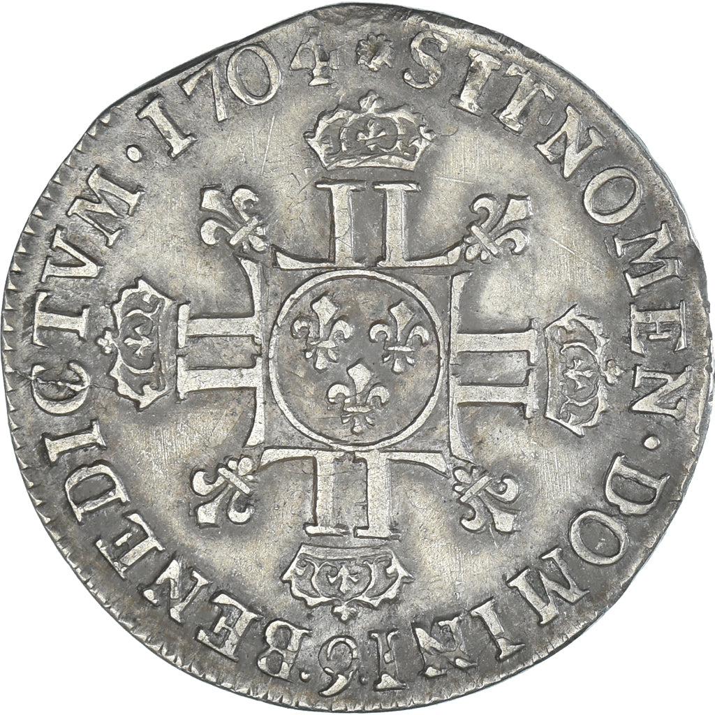 Moneta, Francia, Louis XIV, 1/4 Ecu aux 8 L, 1704, Rennes, BB+, Argento
