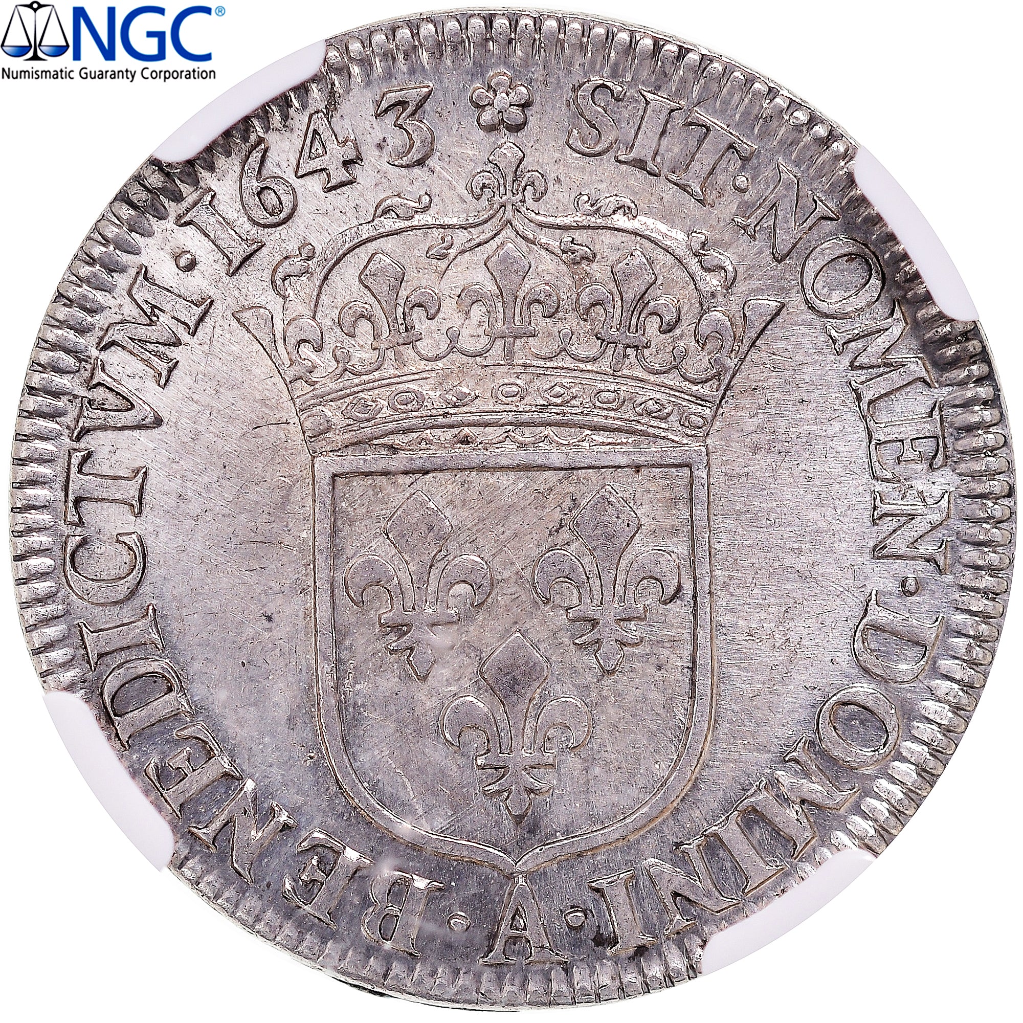 Frankrijk, Louis XIII, 1/4 Écu 2e poinçon de Warin, 1643, Paris, Zilver, NGC