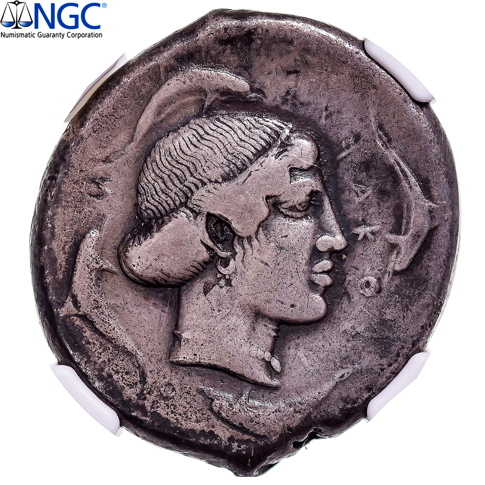 Sicily, Tetradrachm, ca. 450-440 BC, Syracuse, Silver, NGC, F 5/5-3/5