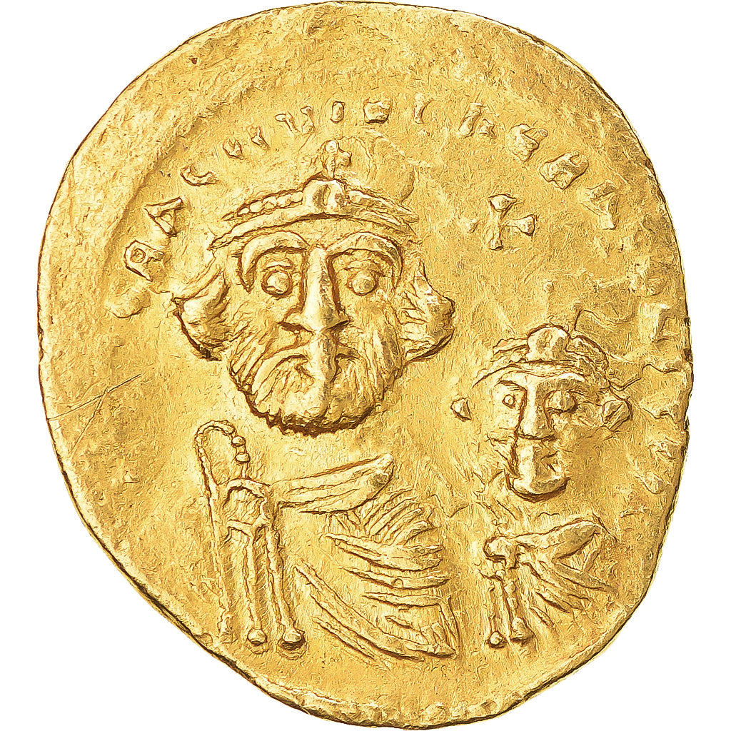 Heraclius, with Heraclius Constantine, Solidus, 613-638, Constantinople, Goud