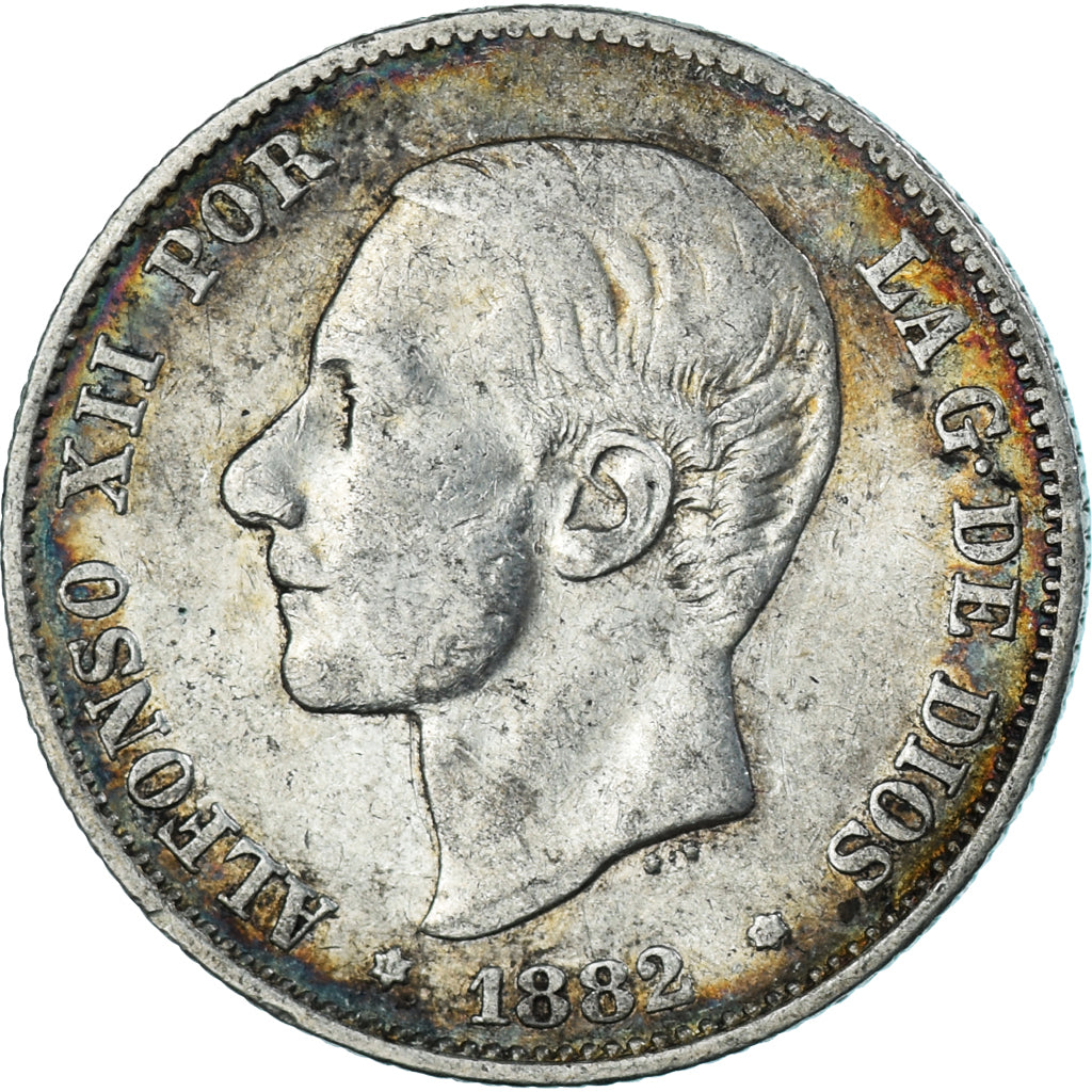 Moneda, España, Alfonso XII, 2 Pesetas, 1882, Madrid, BC+, Plata, KM:678.2