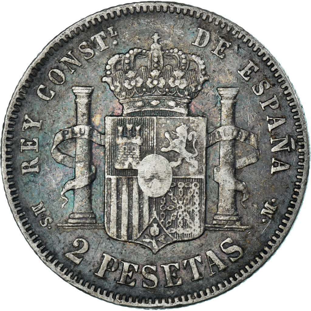 Moneta, Hiszpania, Alfonso XII, 2 Pesetas, 1882, Madrid, VF(30-35), Srebro