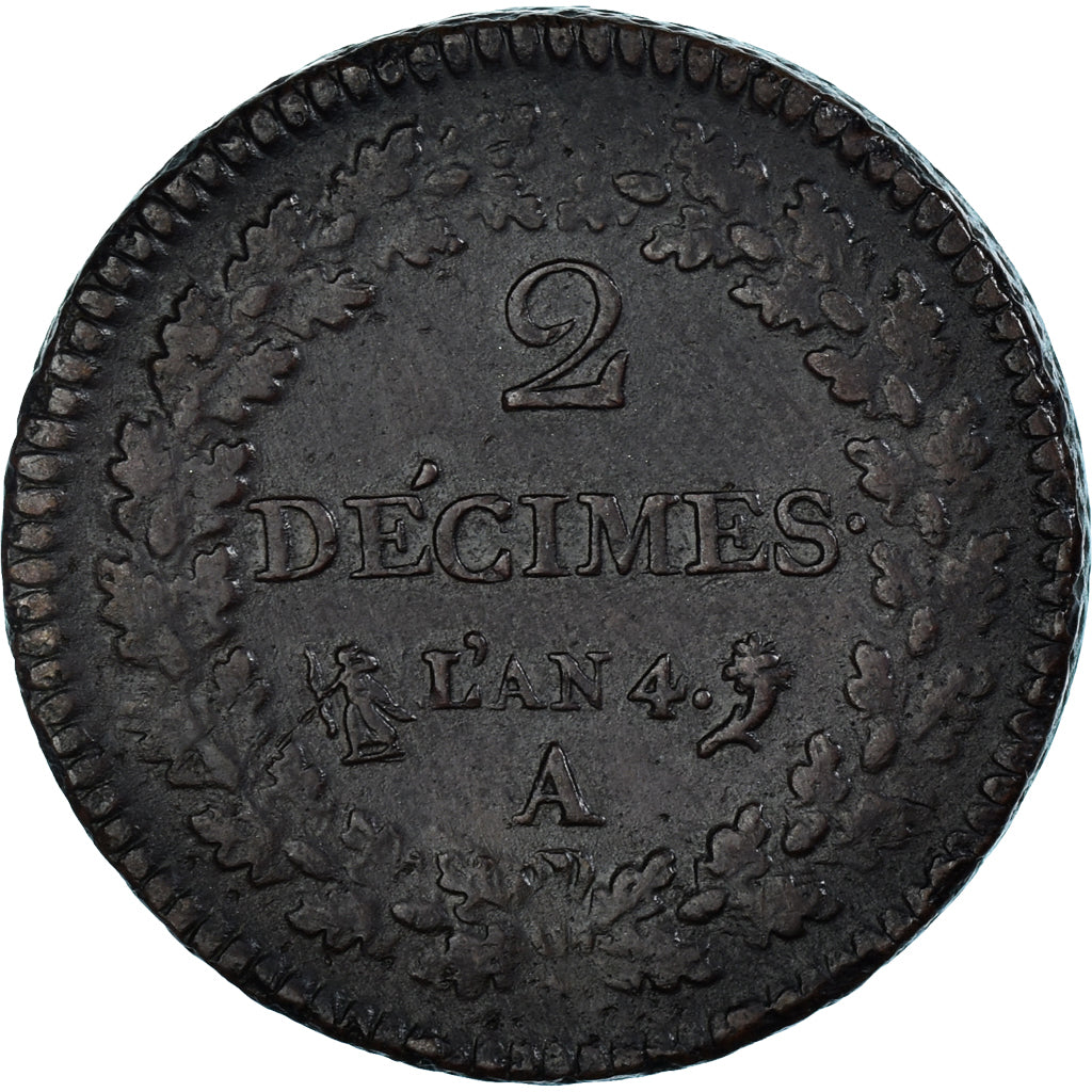 Coin, France, Dupré, 2 Décimes, AN 4, Paris, AU(50-53), Bronze, Gadoury: 300