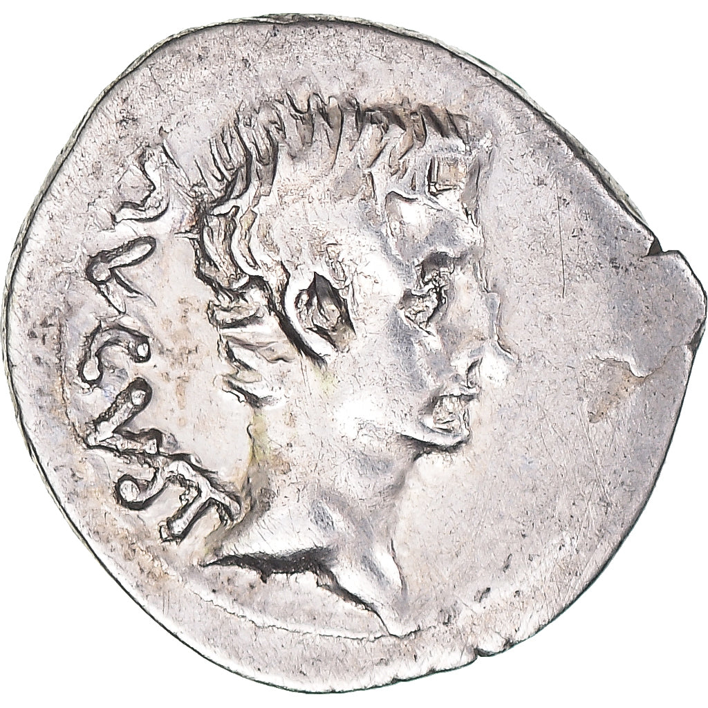 Moeda, Augustus, Quinarius, 25-23 BC, Emerita, AU(50-53), Prata, RIC:I-1a