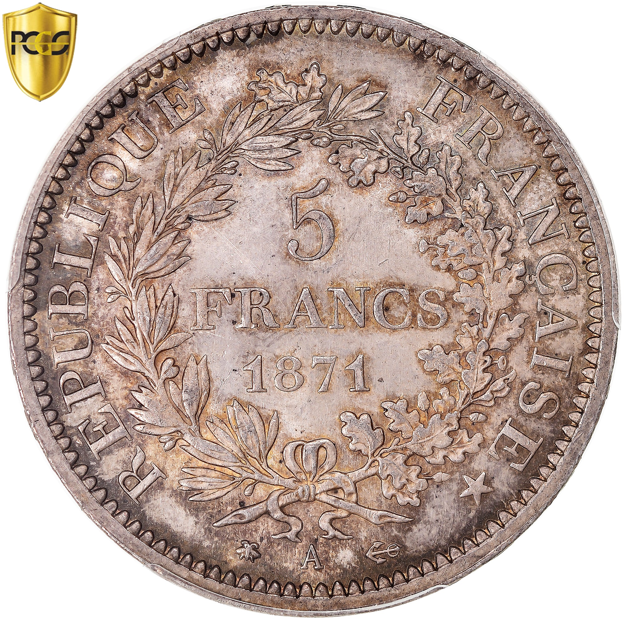 Frankrijk, 5 Francs, 1871, Paris, Abeille, Zilver, PCGS, MS64, Gadoury:745