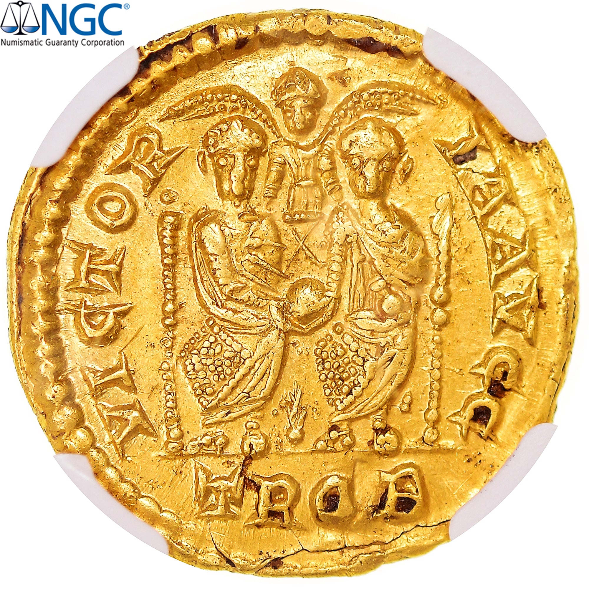 Magnus Maximus, Solidus, 383-388, Trier, Gold, NGC, AU 5/5-2/5, RIC:IX-77b
