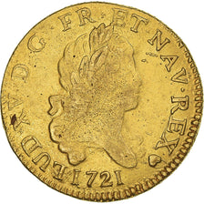 Francia, Louis XV, louis d'or aux 2 L, 1721, Strasbourg, Flan neuf, Oro, MB+