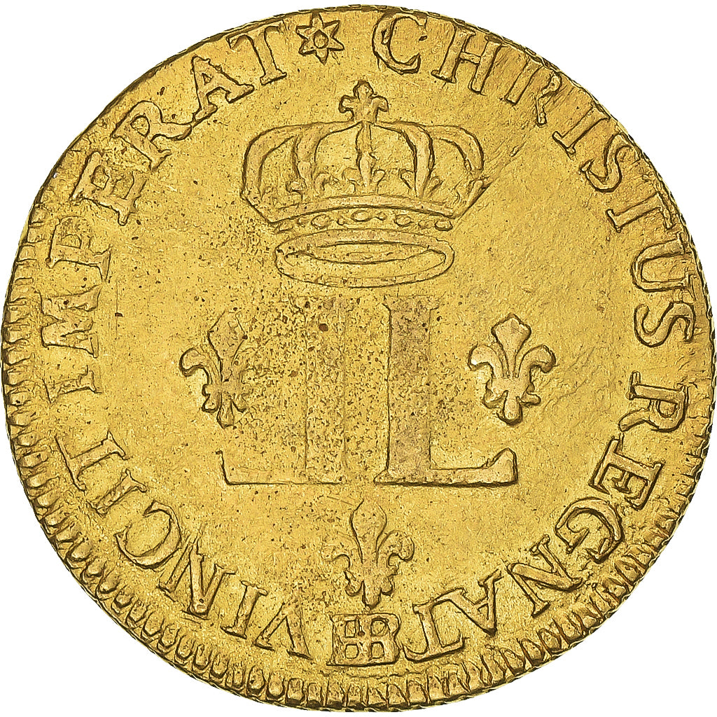 Francia, Louis XV, louis d'or aux 2 L, 1721, Strasbourg, Flan neuf, Oro, MB+