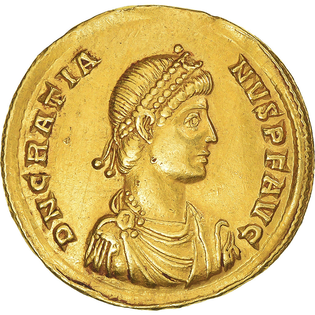 Coin, Gratian, Solidus, 367-375, Constantinople, AU(55-58), Gold, RIC:IX-24