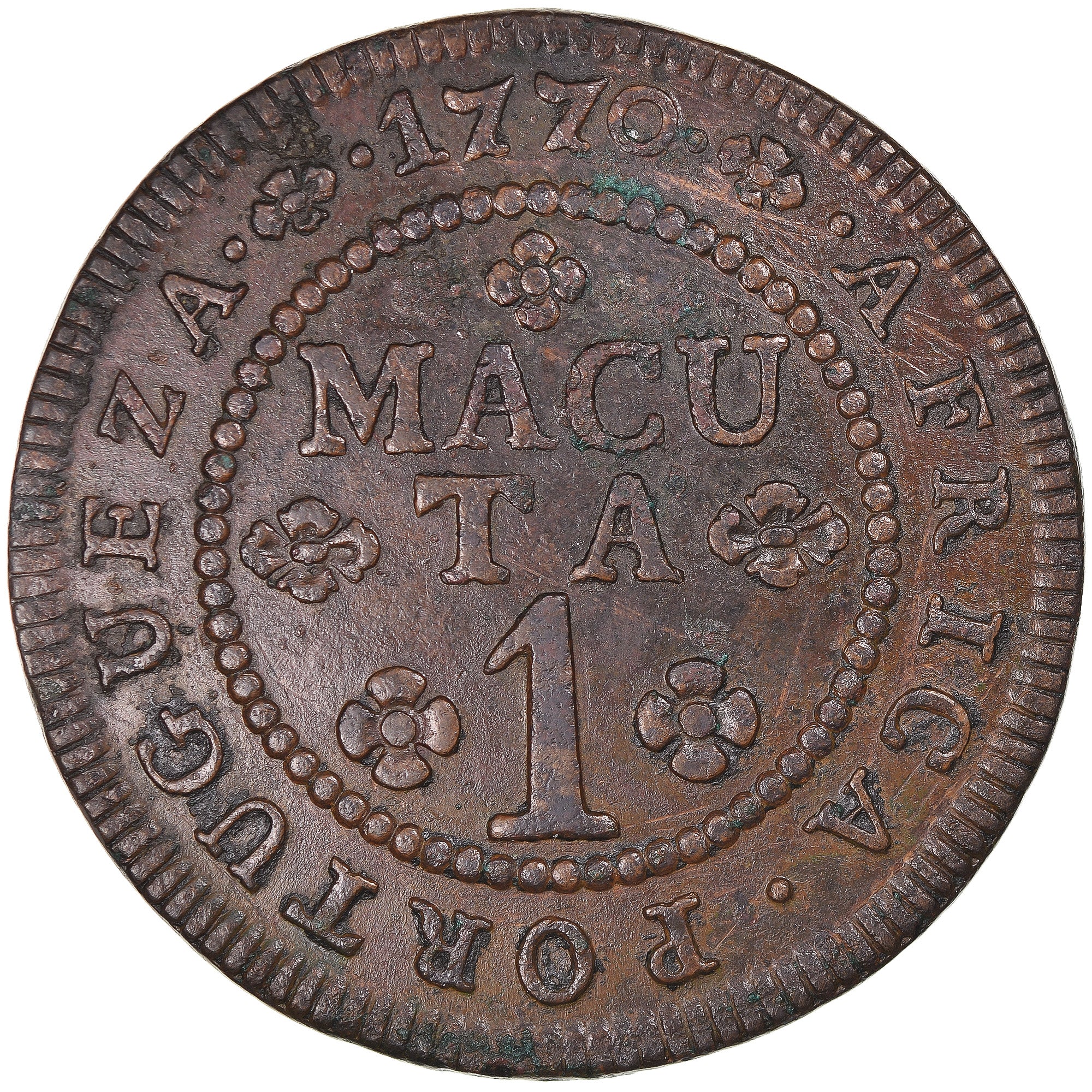Moneta, Angola, Jose I, Macuta, 1770, AU(55-58), Miedź, KM:12