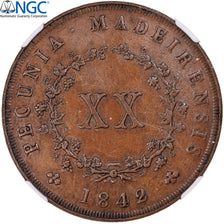 MADEIRA ISLANDS, Maria II, 20 Reis, 1842, Lisbon, Kupfer, NGC, AU58BN, KM:3