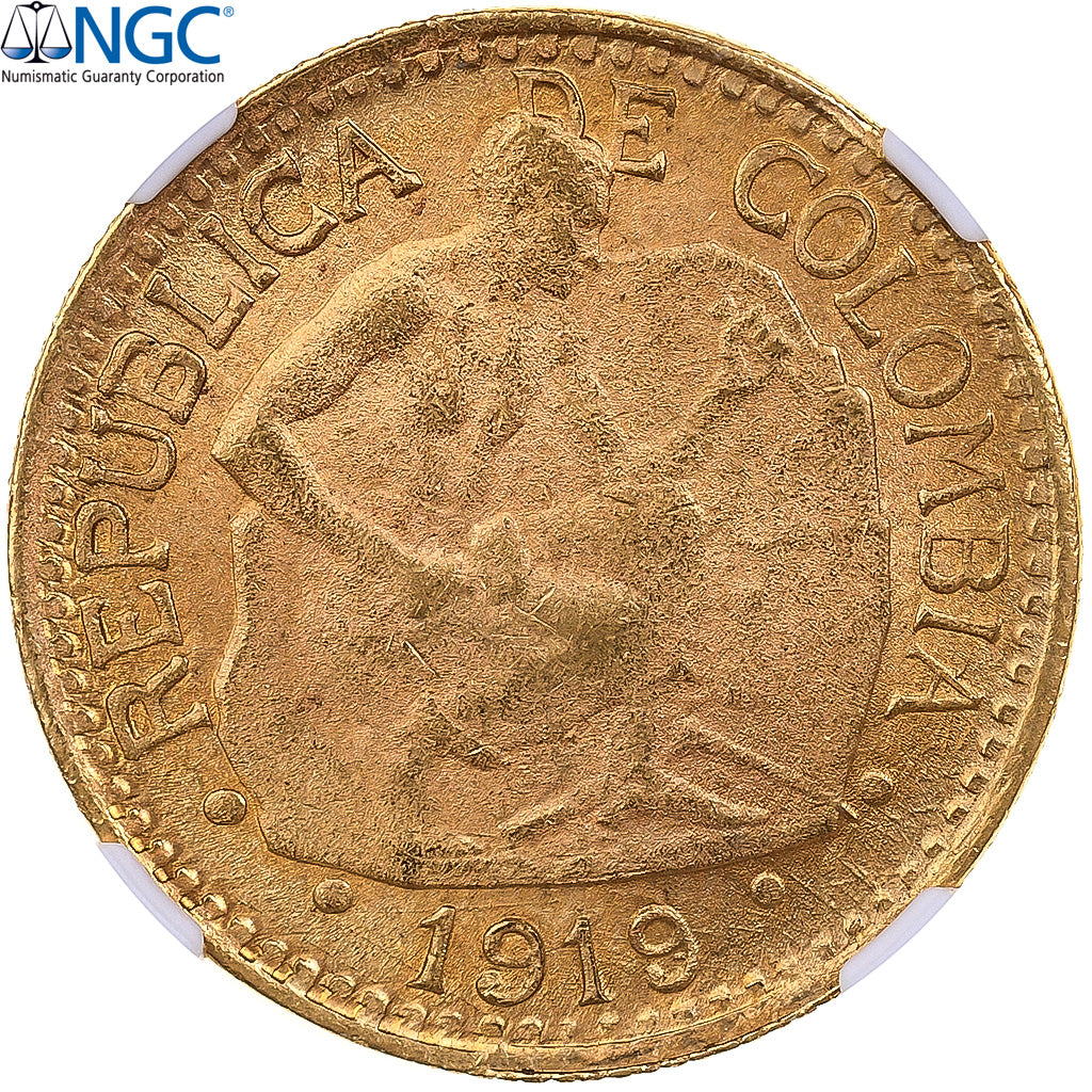 Colombie, 5 Pesos, 1919, Or, NGC, MS64+, KM:195.2