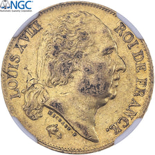 Francja, Louis XVIII, 20 Francs, 1818, Lille, Złoto, NGC, AU58, Gadoury:1028