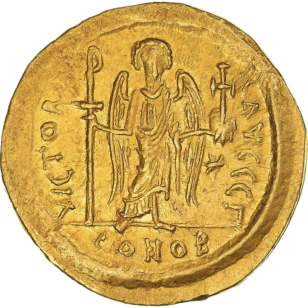 Justinian I, Solidus, 542-552, Constantinople, Dourado, AU(50-53), Sear:140