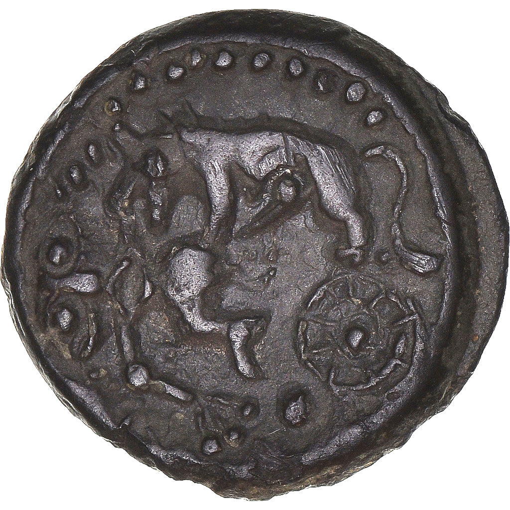 Meldi, Suessiones, Potin au loup mangeur et à la rouelle, 1st century BC