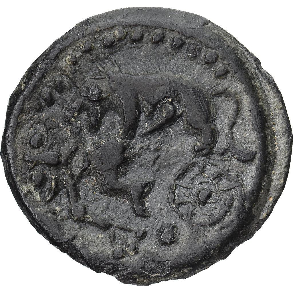 Meldi, Suessiones, Potin au loup mangeur et à la rouelle, 1st century BC