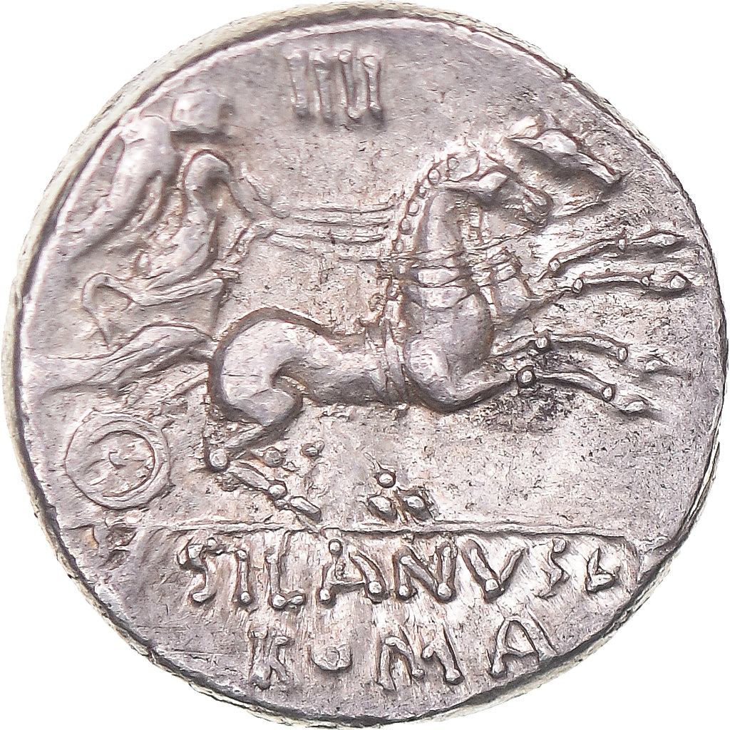 Junia, Denarius, 91 BC, Rome, Silver, AU(55-58), Crawford:337/3