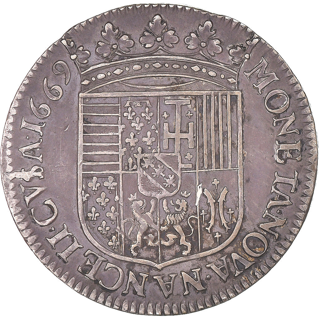 Coin, Duchy of Lorraine, Charles IV, Teston, 1669, Nancy, AU(50-53), Silver